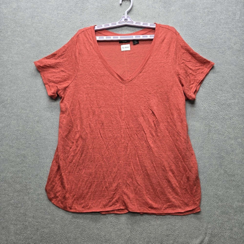 Tahari Women Shirt 1X Red Linen V-Neck Pullover Short Sleeve